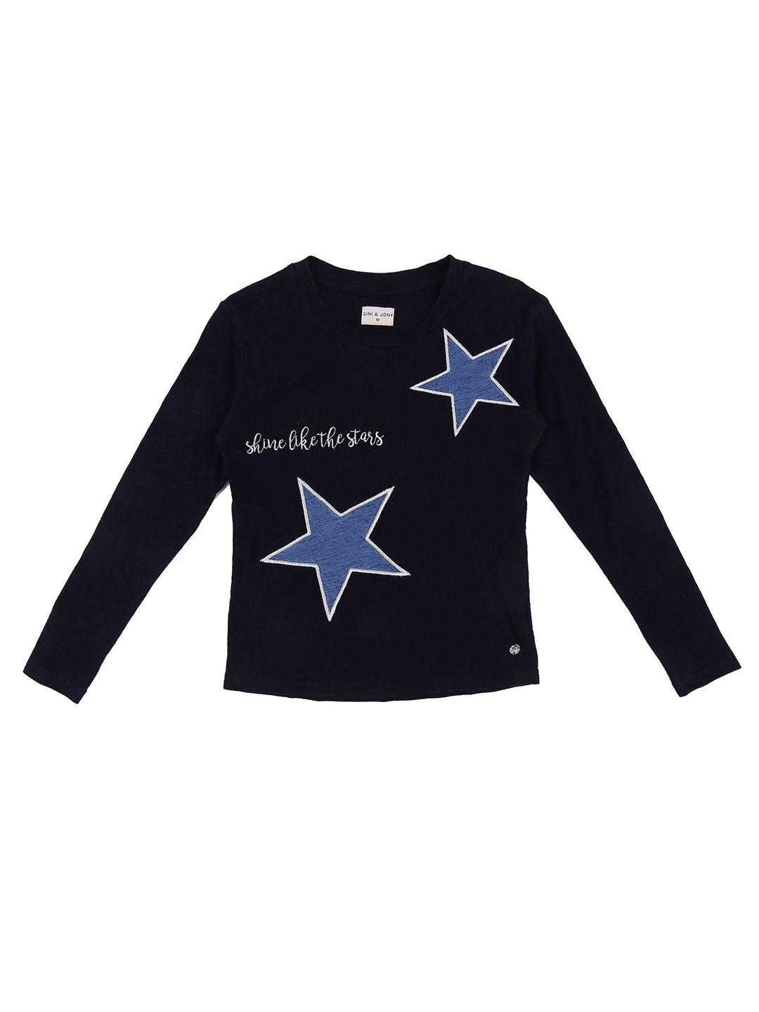 

Gini and Jony Girls Graphic Embroidered Cotton T-shirt, Navy blue