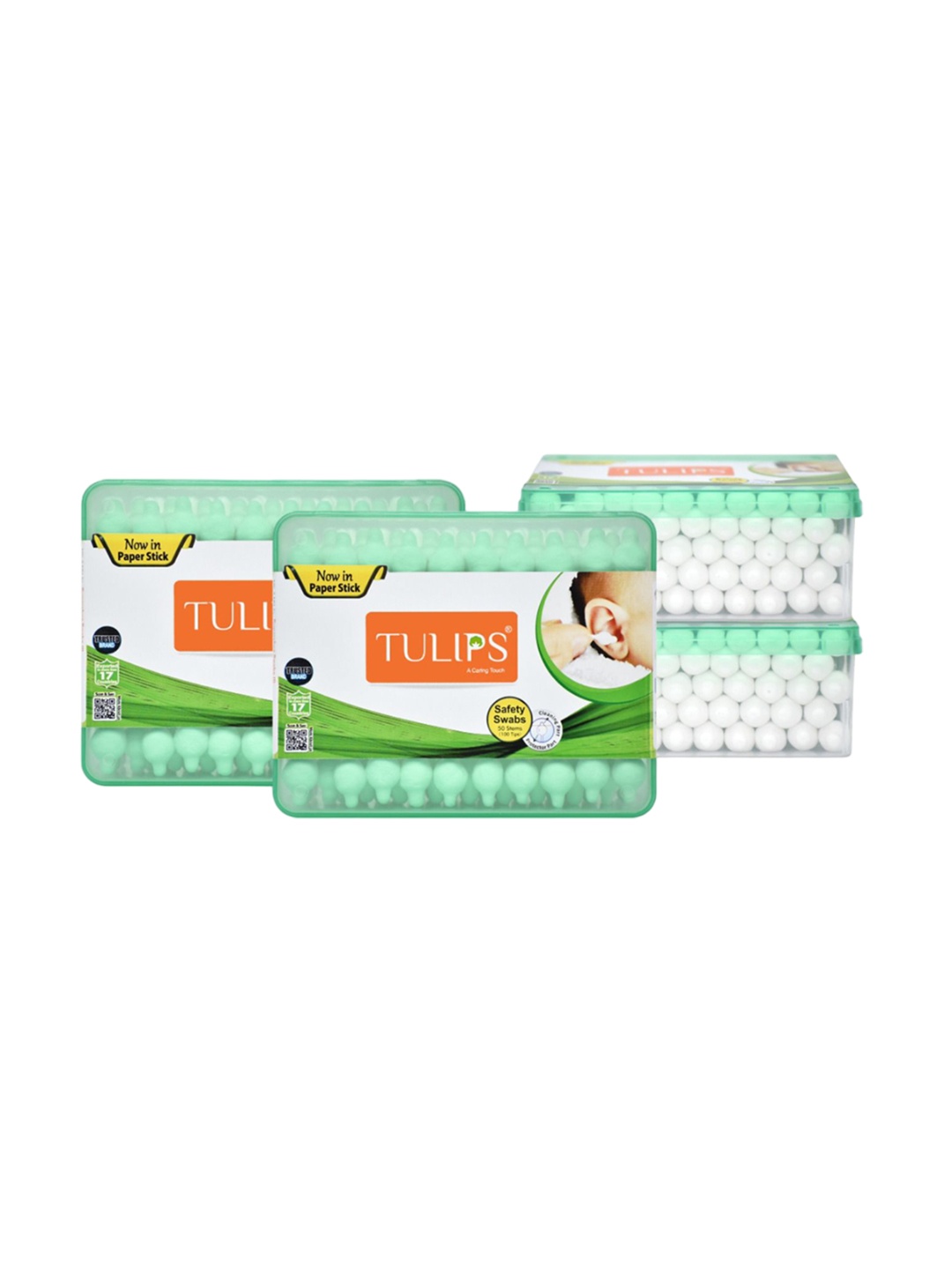 

TULIPS Set Of 4 Paper Stick Cotton Ear Buds- 100 Tips Each, White
