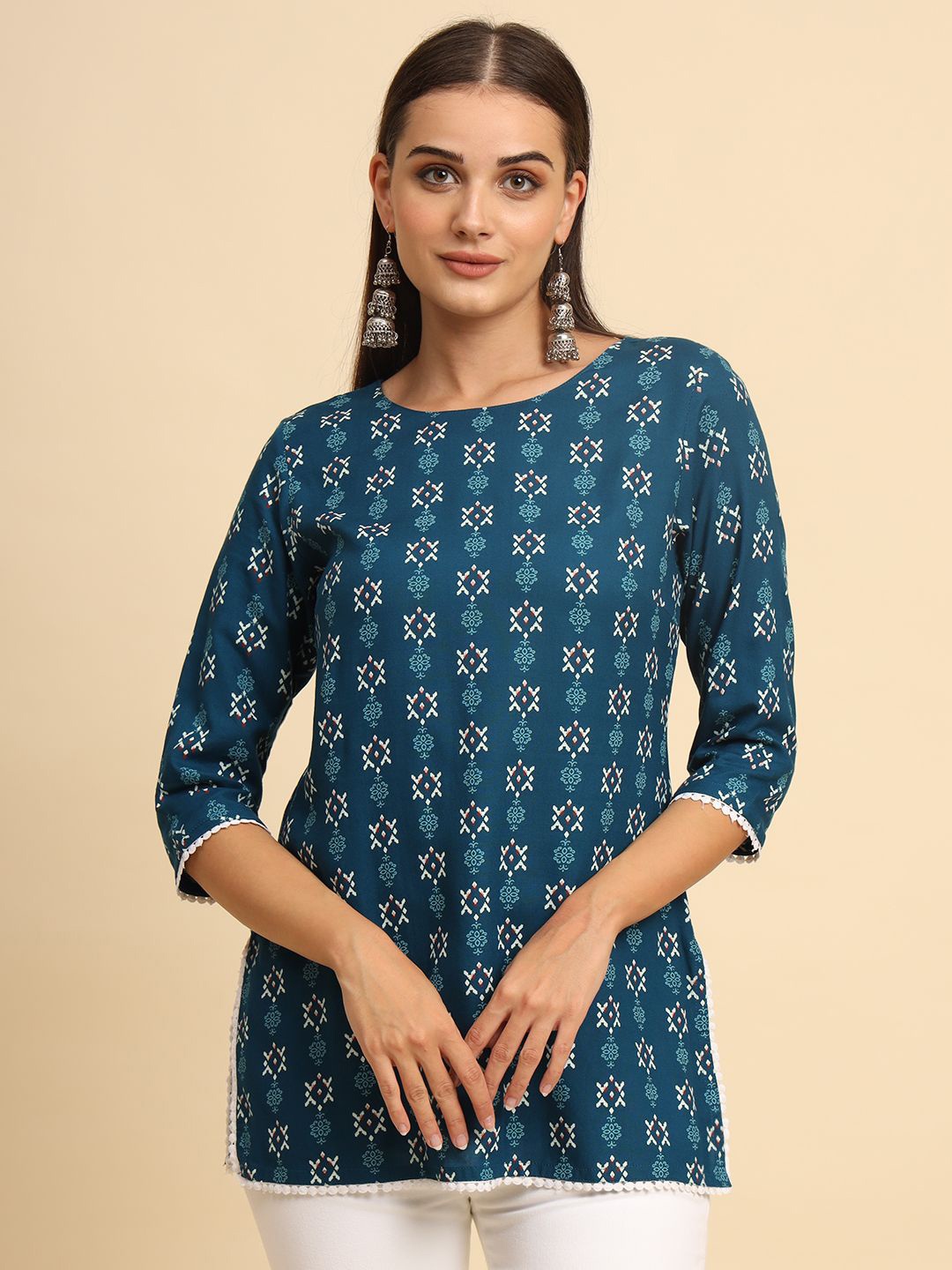 

Anouk Rustic Women Geometric Printed Kurti, Teal