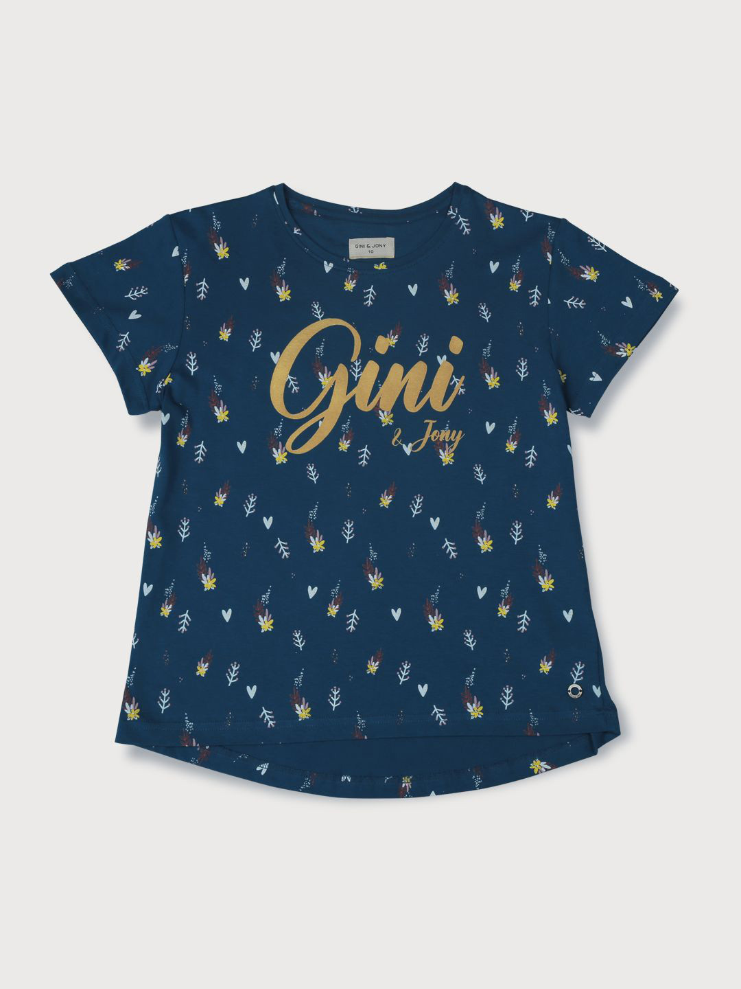 

Gini and Jony Girls Floral Printed Round Neck Cotton T-Shirts, Navy blue
