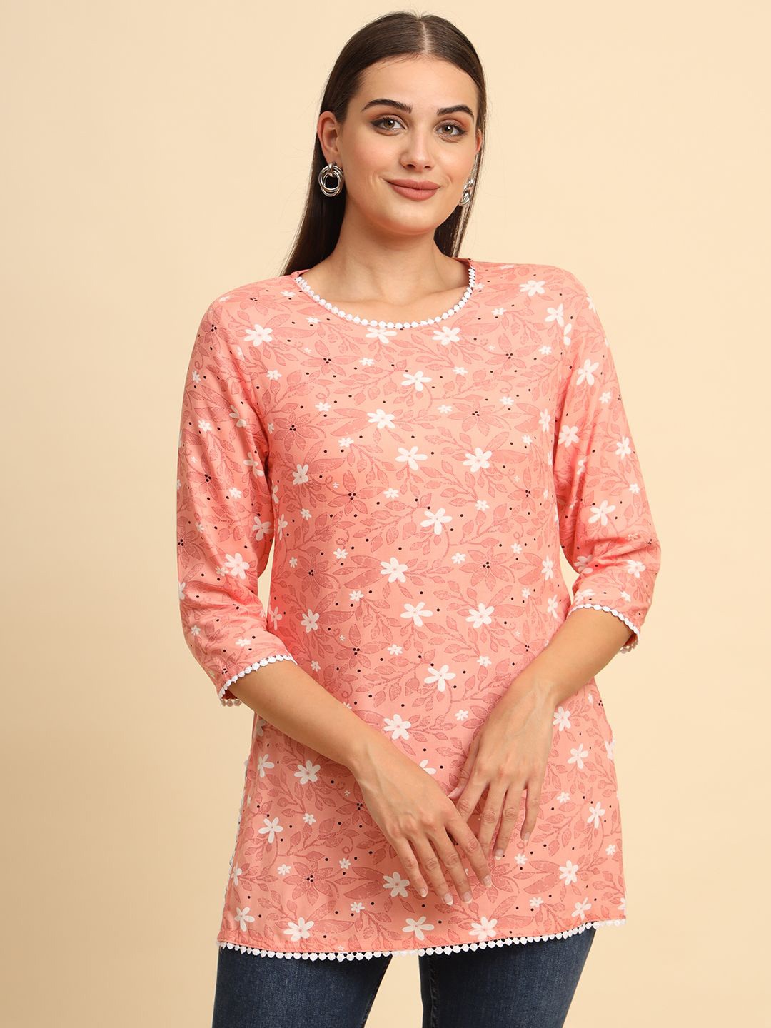 

Anouk Rustic Women Floral Printed Straight Kurti, Peach