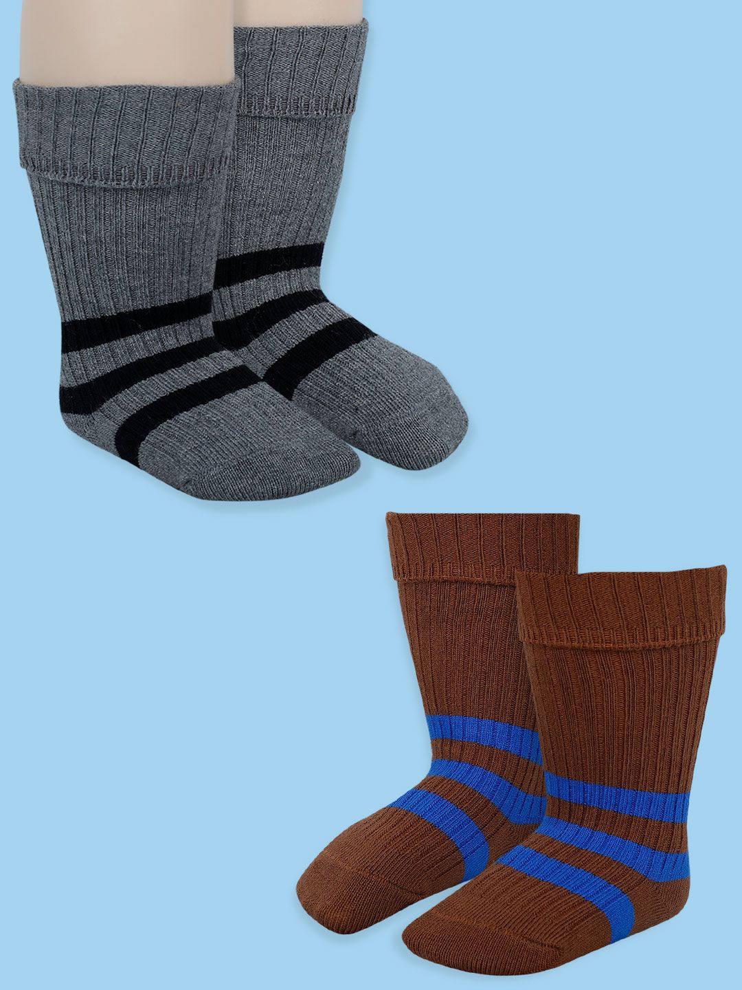 

Baby Moo Infant Cotton Boy Pack Of 2 Striped Ankle-Length Socks, Brown