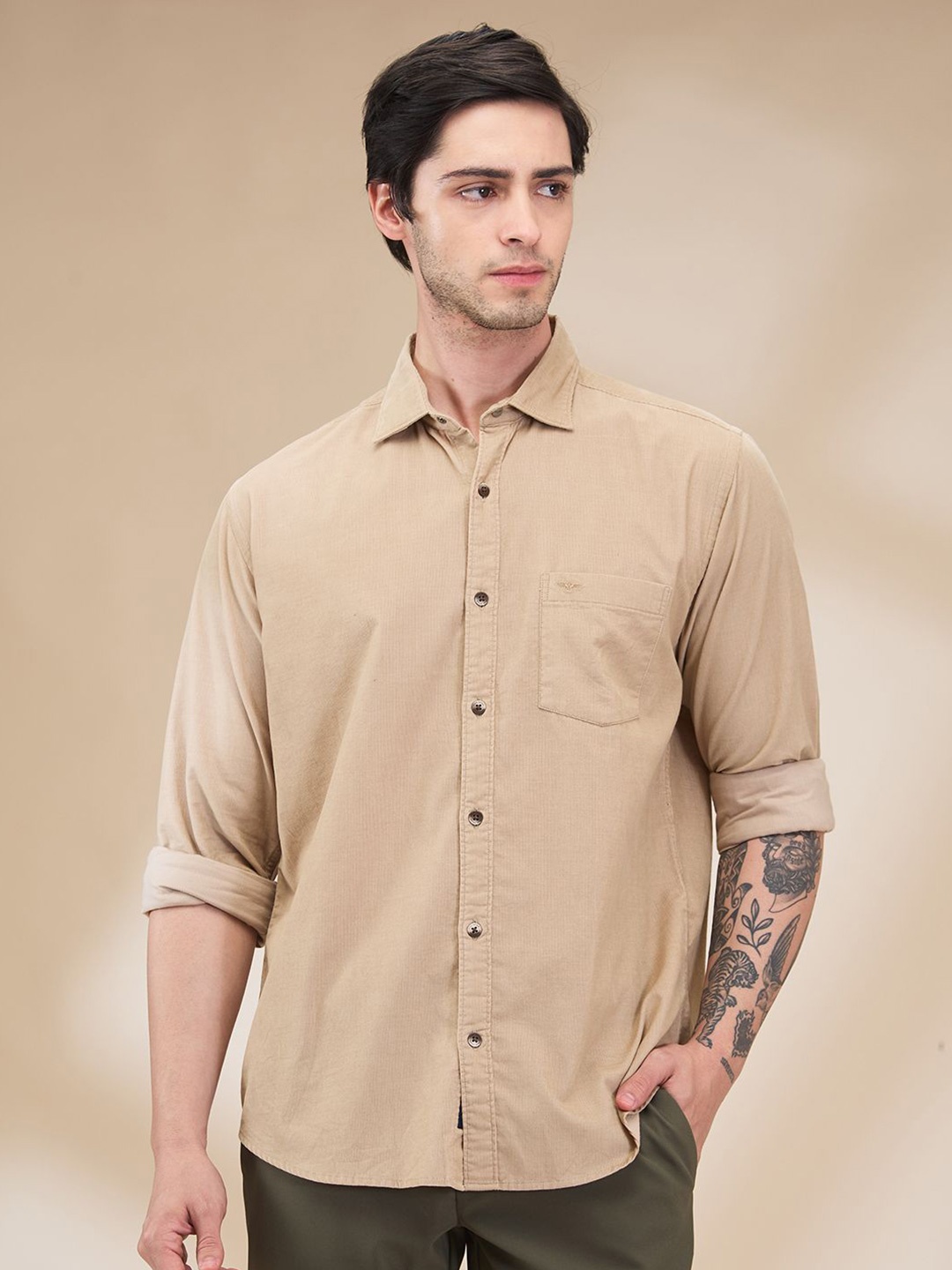 

Park Avenue Men Spread Collar Solid Cotton Slim Fit Casual Shirt, Brown