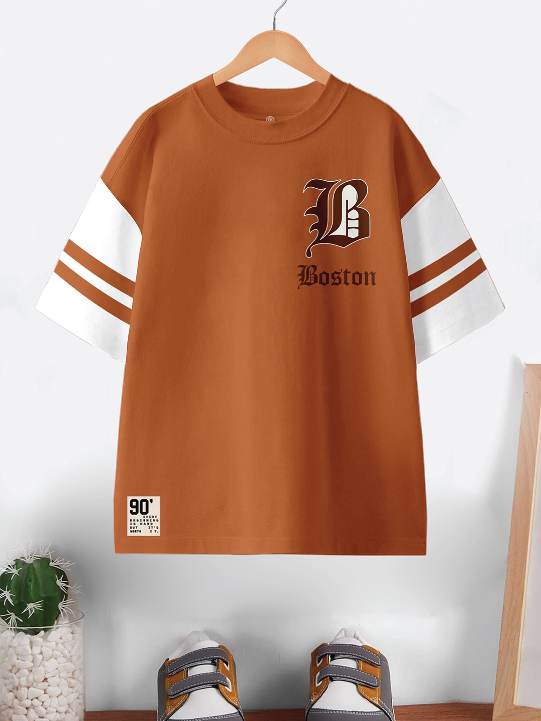 

CODEZ Boys Typography Printed Round Neck Pure Cotton Oversized T-shirt, Rust