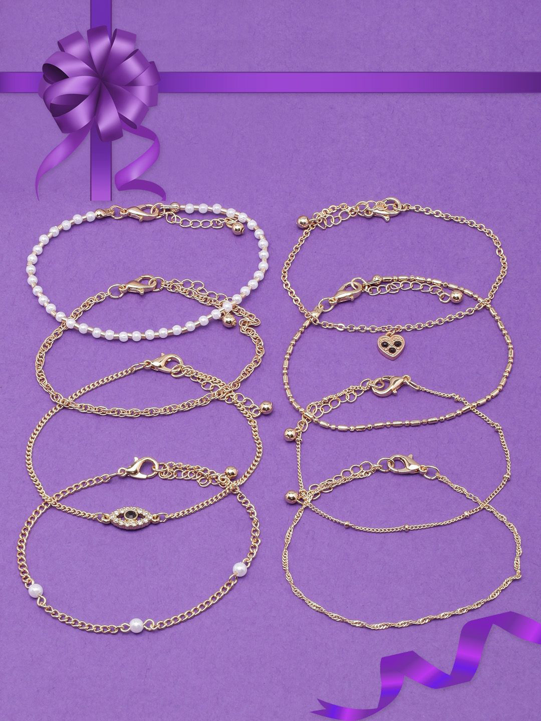 

KPOP Set Of 8 Gold-Plated Beaded Link Bracelets