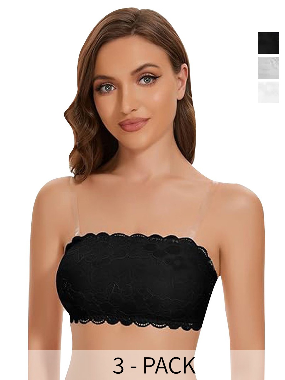 

ComfyStyle Floral Bandeau Bra Full Coverage Lightly Padded, Black