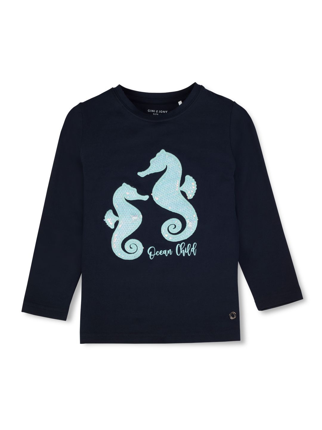 

Gini and Jony Girls Embellished Round Neck Cotton T-Shirts, Navy blue