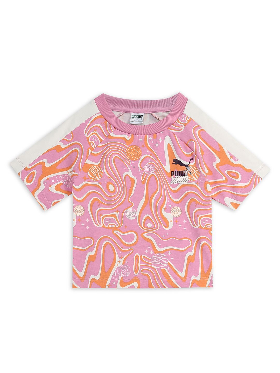 

Puma Girls Lava Land Abstract Printed Knitted Slim Fit Cotton T-shirt, Pink