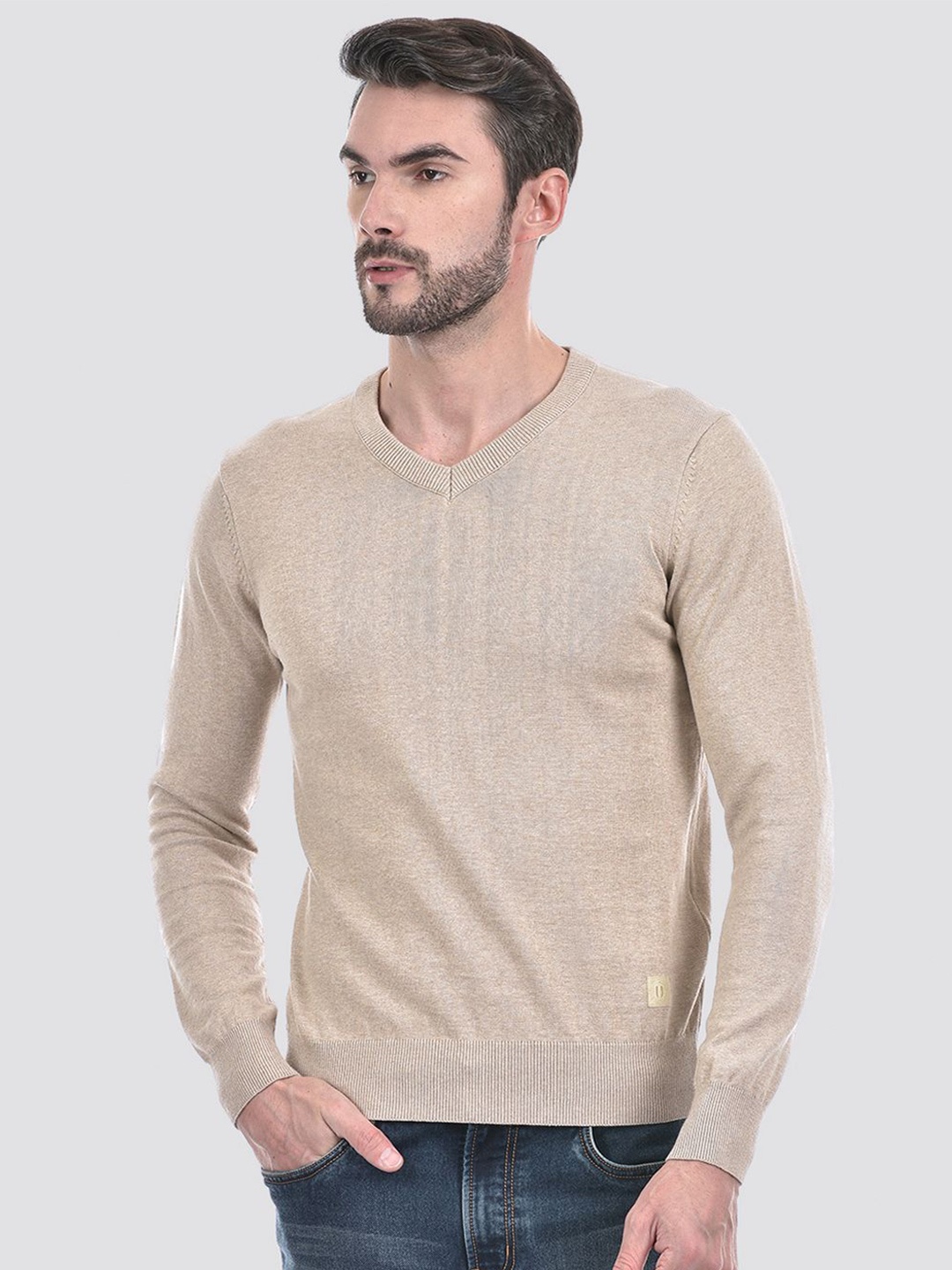 

Numero Uno Men V-Neck Pullover Sweaters, Beige