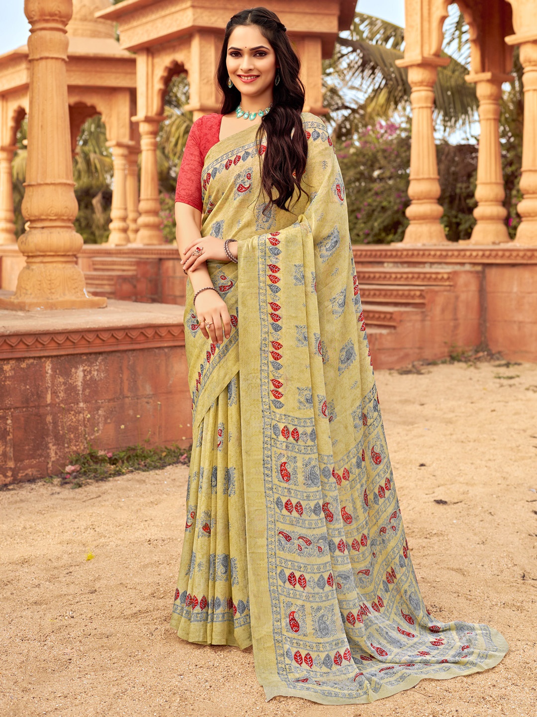 

KALINI Bagh Printed Bagh Saree, Yellow