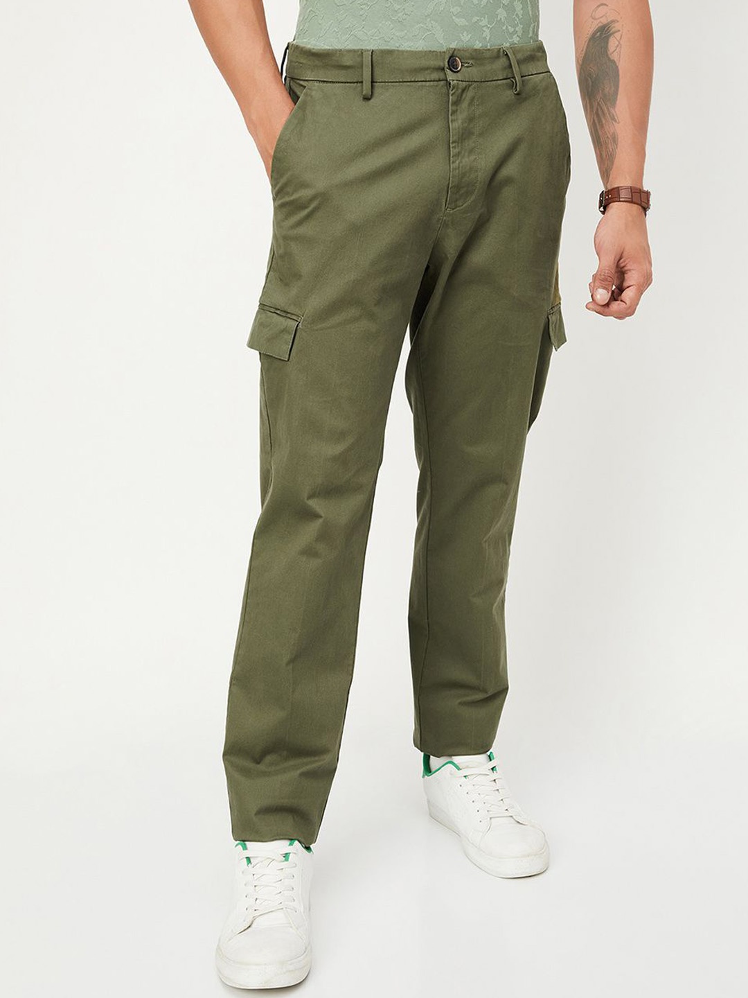 

max Men Mid-Rise Cargos Trousers, Olive