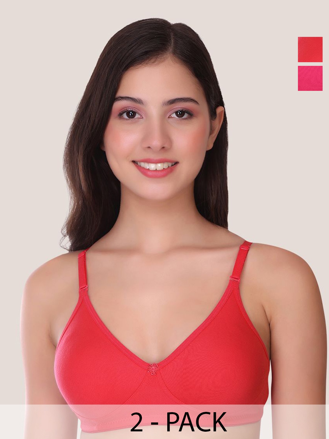 

POOJA RAGENEE Pack Of 2 Solid Full Coverage Non Padded Bra, Pink