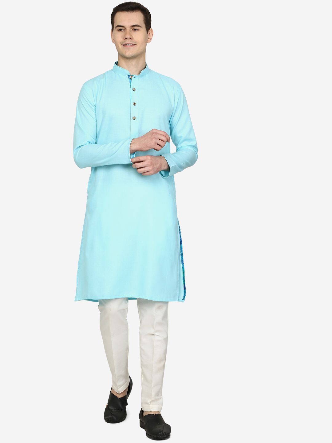 

THE KURTA COMPANY Men Thread Work Kurta, Blue