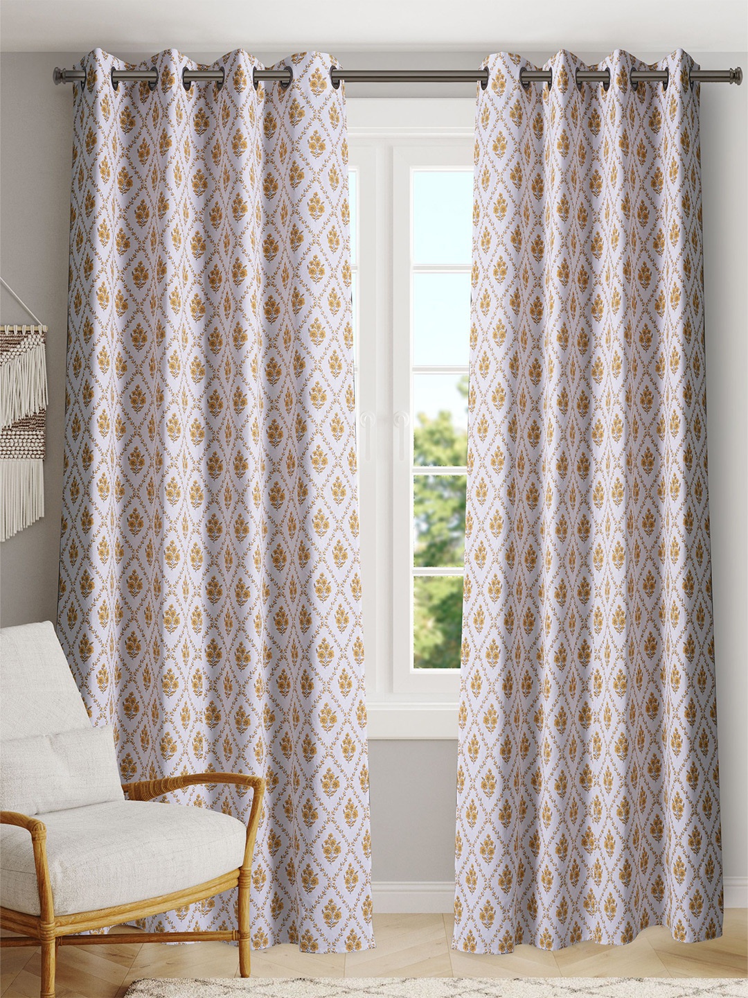 

BLANC9 White & Yellow 2 Pieces Floral Printed Door Curtain