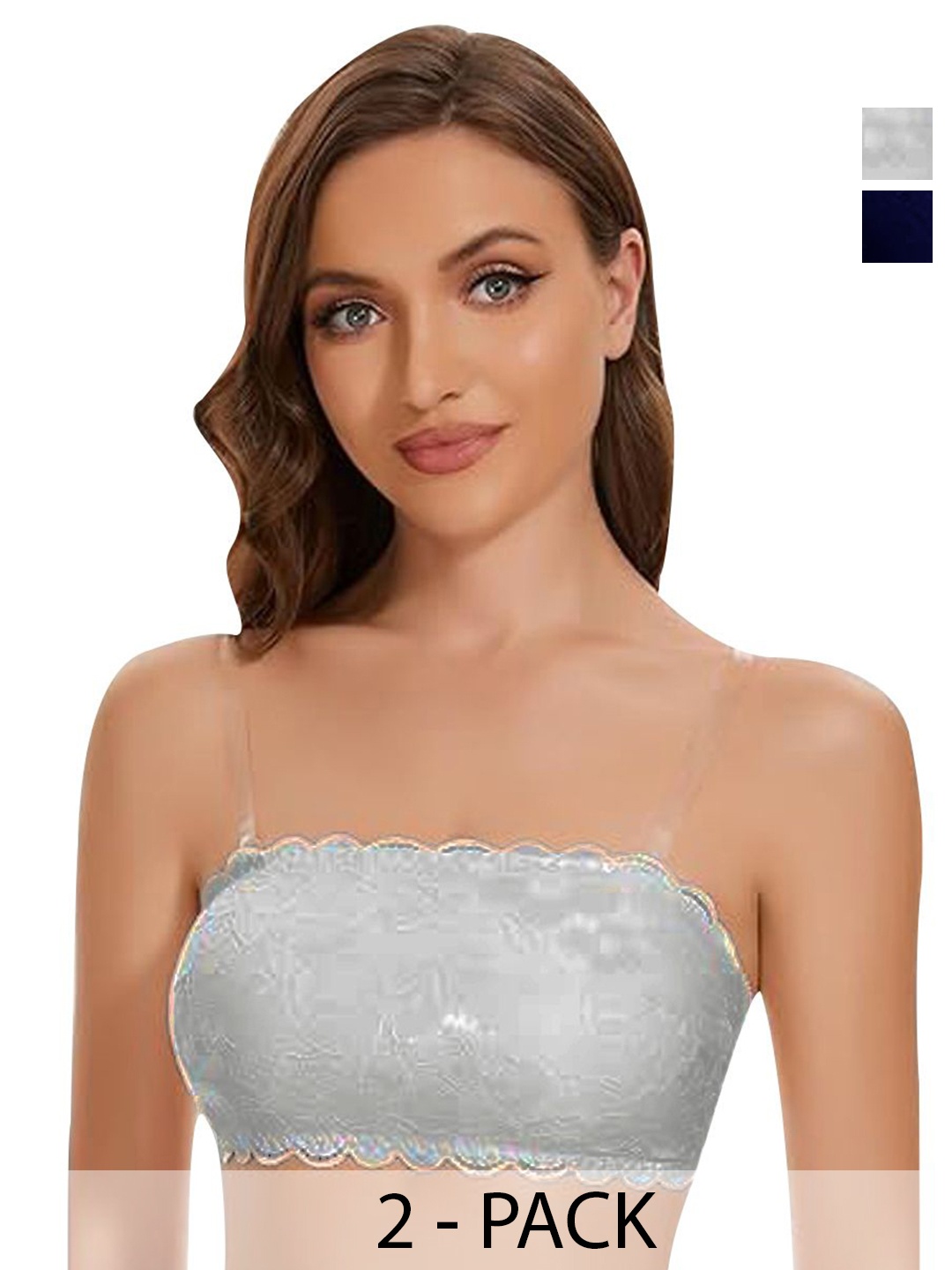 

ComfyStyle Pack of 2 Floral Bandeau Full Coverage Lightly Padded Bra, Grey