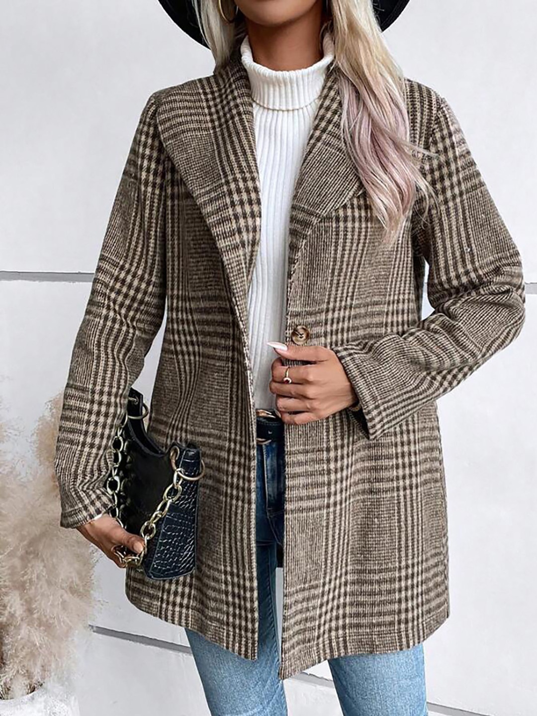 

StyleCast x Revolte Women Checked Lightweight Longline Open Front Jacket, Khaki