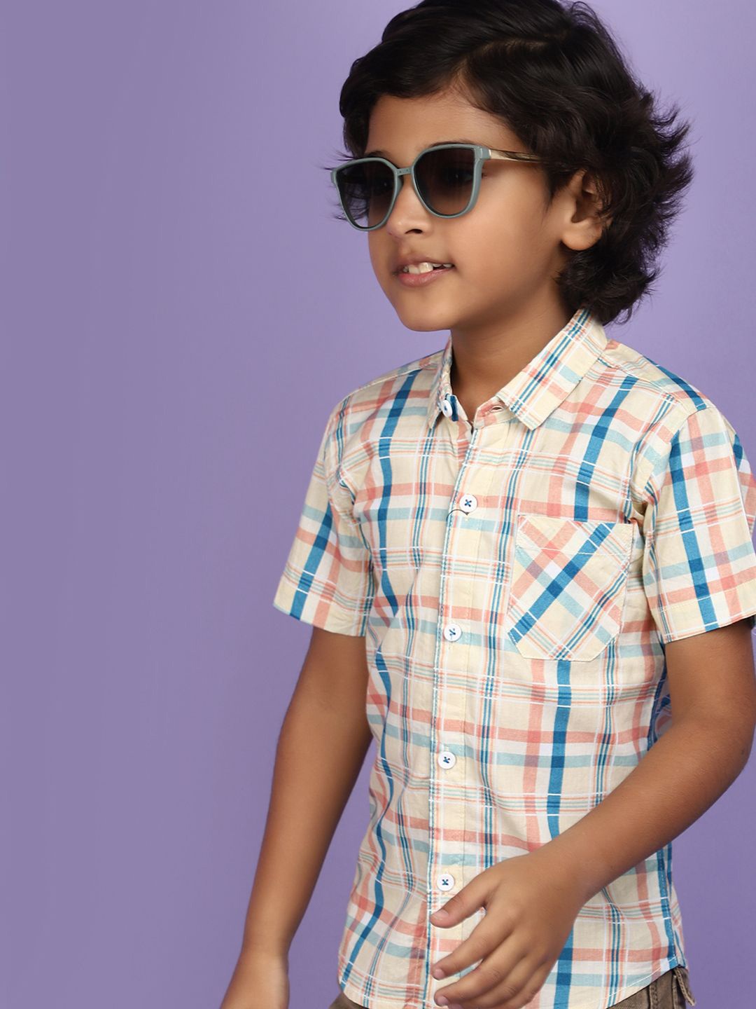 

V-Mart Boys Spread Collar Checked Cotton Casual Shirt, Yellow