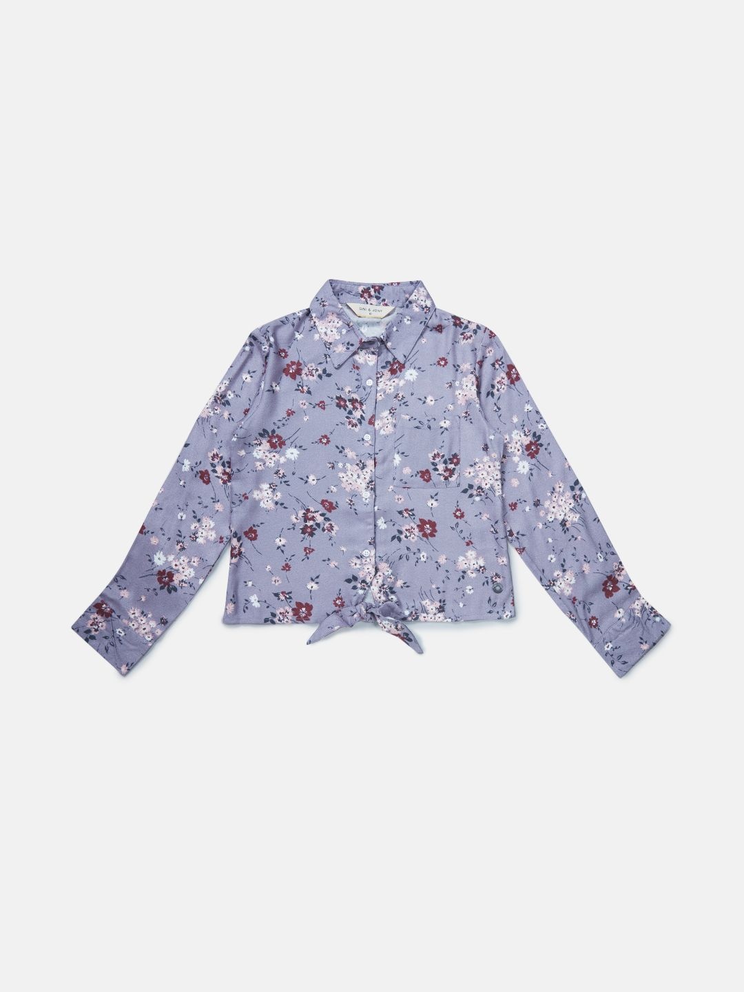 

Gini and Jony Girls Floral Printed Shirt Collar Cotton Top, Purple