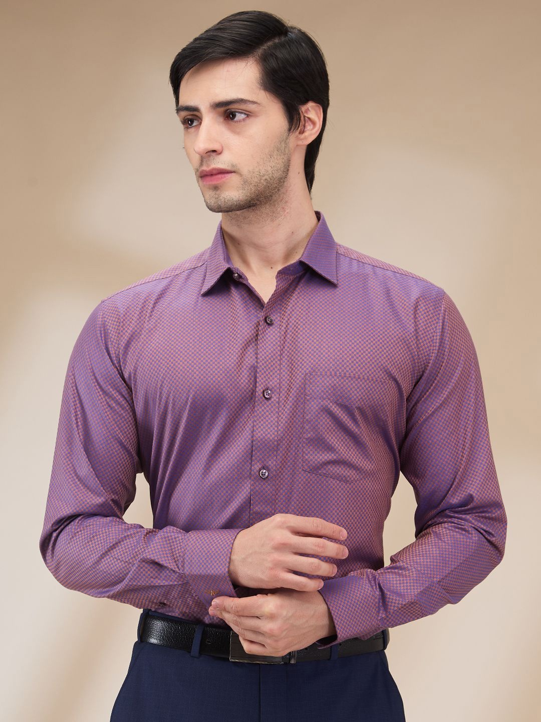 

Park Avenue Men Spread Collar Solid Cotton Slim Fit Formal Shirt, Violet