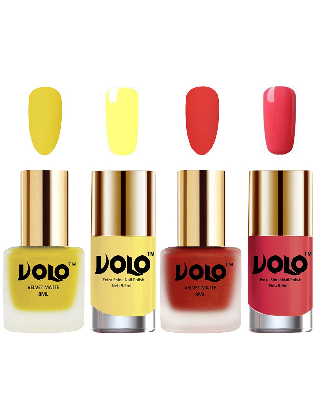 

VOLO Set Of 4 Velvet Matte & Extra Shine Nail Polish-8 ml & 9.9 ml Each Shade 40-44-29-56, Multi