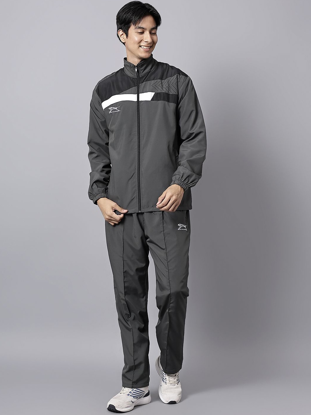 

Shiv Naresh Men Colourblocked Mock Collar NS Track Suit, Grey