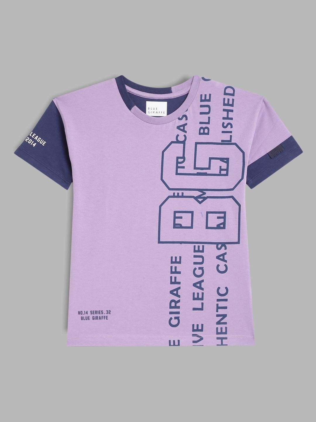 

Blue Giraffe Boys Typography Printed Round Neck Cotton T-shirt, Purple