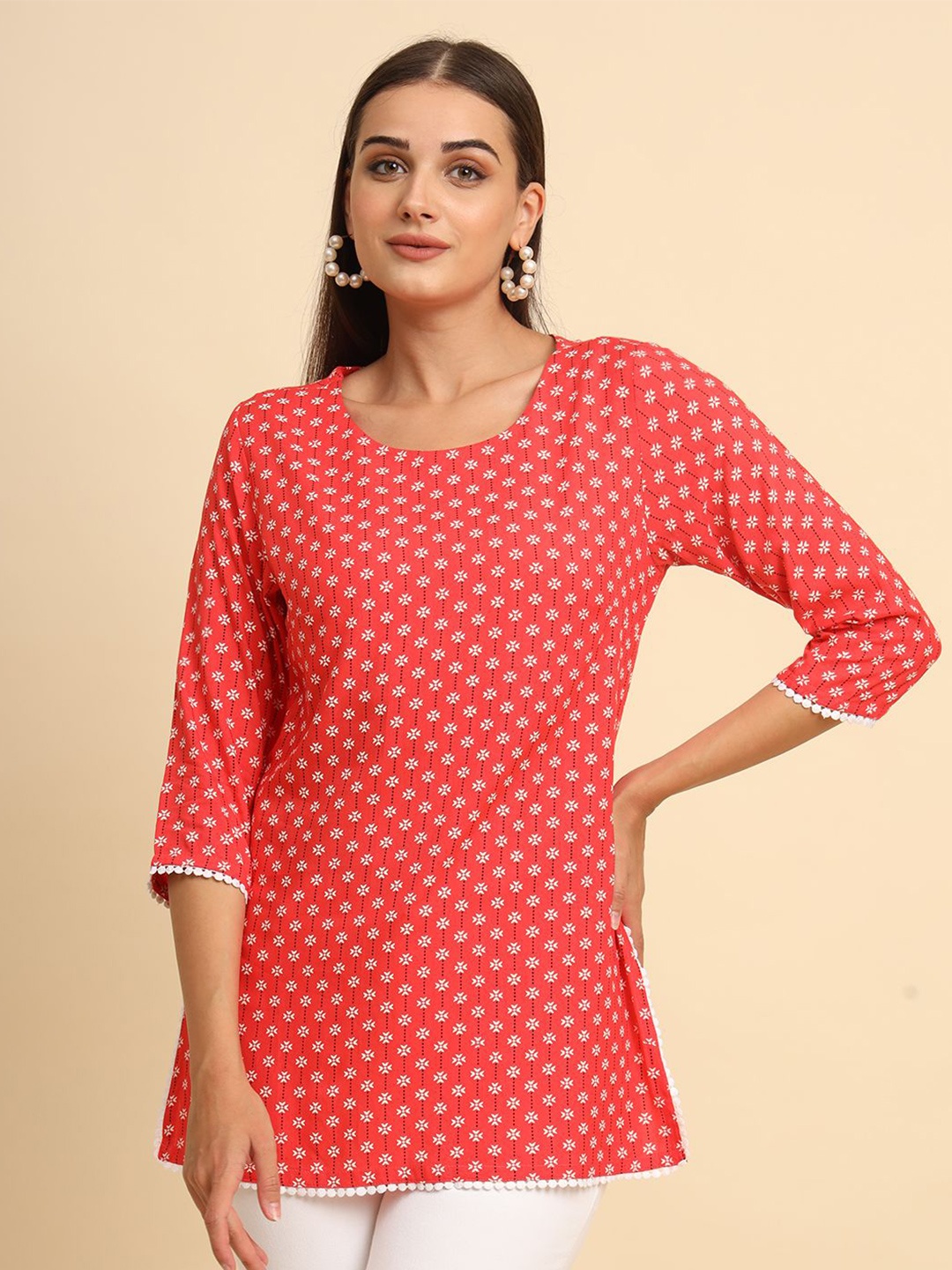 

Anouk Rustic Printed Round Neck Tunic, Pink