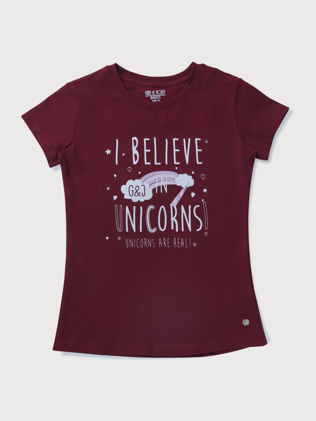 

Gini and Jony Girls Typography Printed Round Neck Cotton T-shirt, Maroon