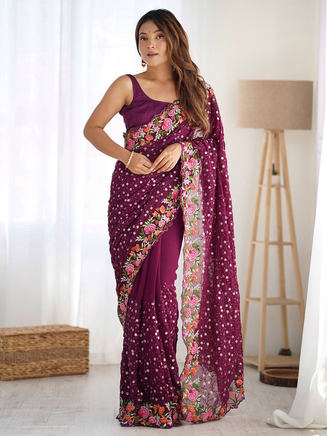 

Anouk Embellished Embroidered Poly Georgette Saree, Purple