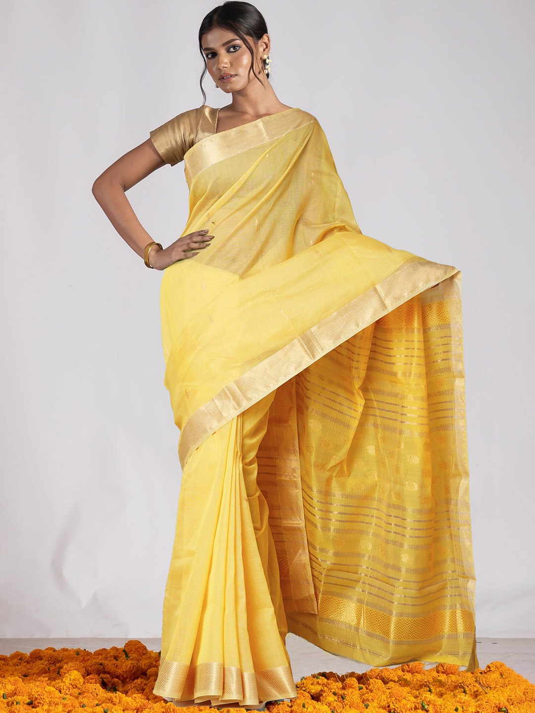 

Unnati Silks Handloom Maheshwari Saree, Yellow