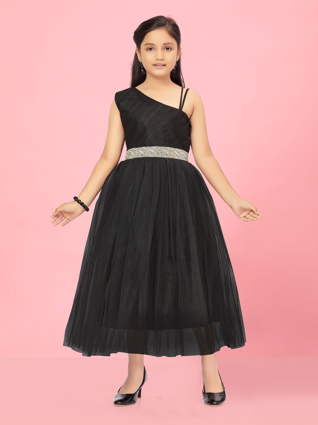 

BAESD Girls Shoulder Straps Fit & Flare Dress, Black