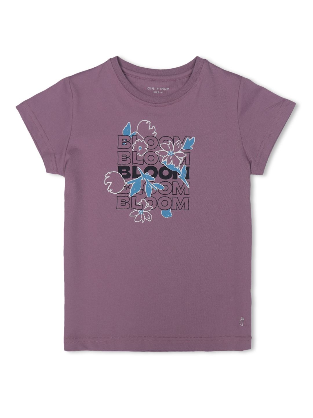 

Gini and Jony Girls Typography Printed Round Neck Cotton T-Shirt, Purple