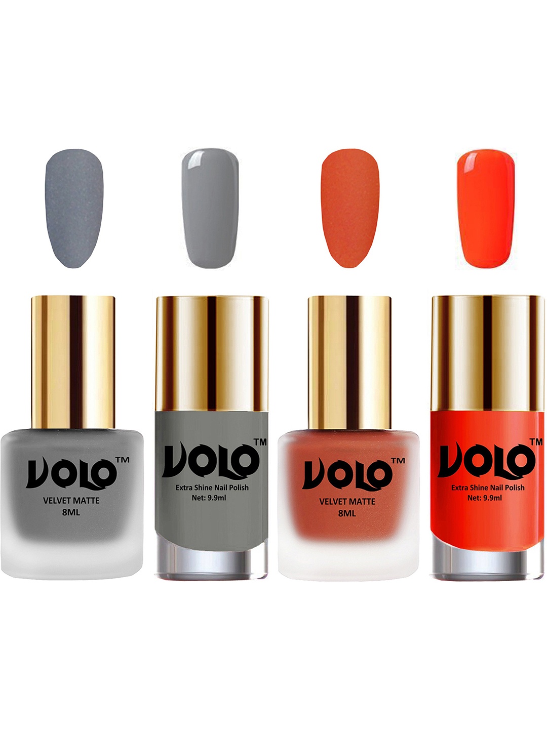 

VOLO Set Of 4 Velvet Matte & Extra Shine Nail Polish - 8 ml Each & 9ml Each-20-30-41-14, Multi
