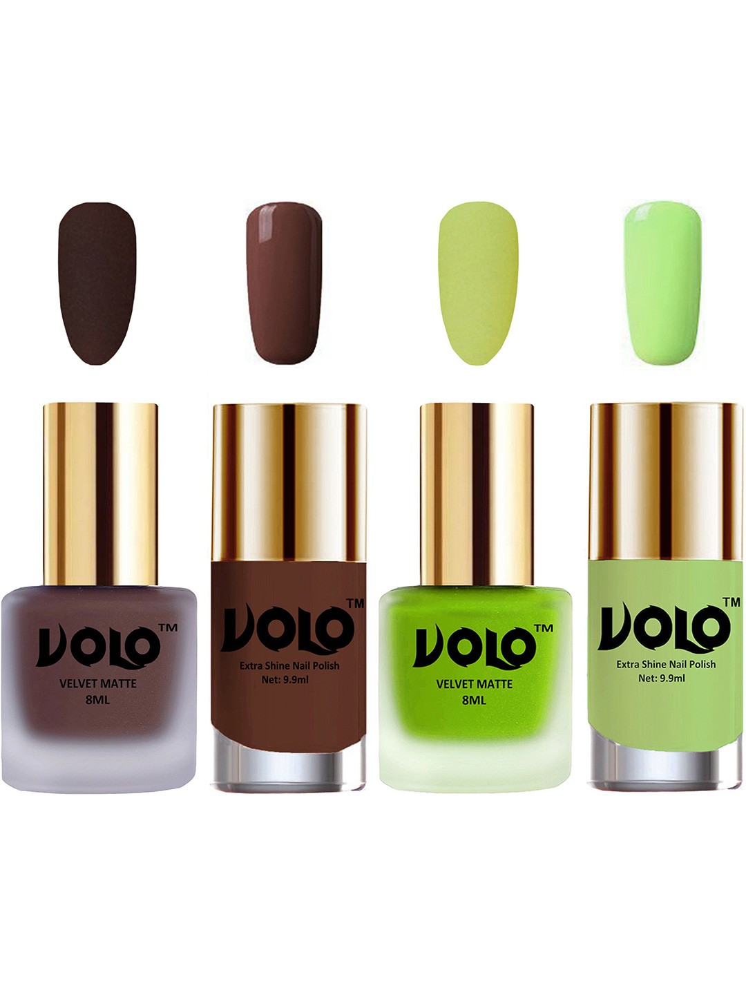 

VOLO Set Of 4 Velvet Matte & Extra Shine Nail Polish - 8 ml Each Shade- 02 - 39 - 19 - 28, Green