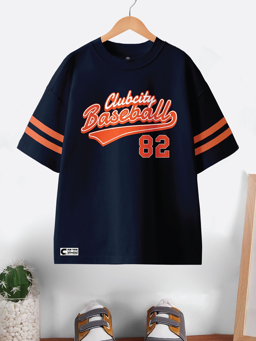

CODEZ Boys Typography Printed Round Neck Pure Cotton Oversized T-shirt, Navy blue