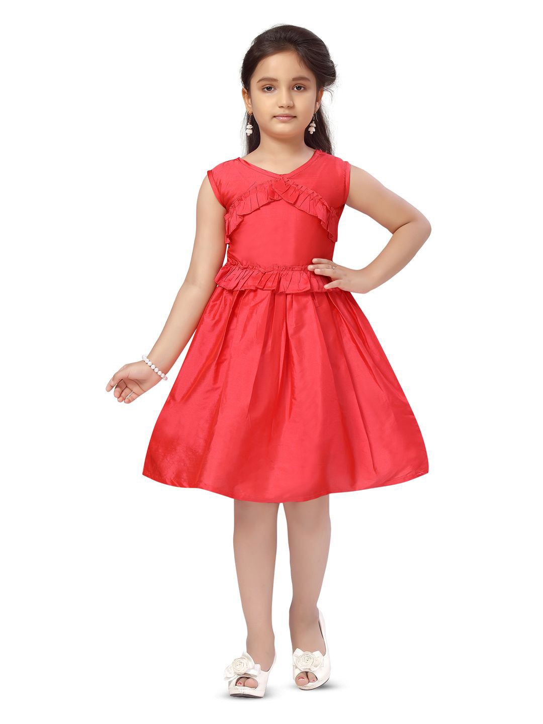 

BAESD Solid Knee Length Fit & Flare Dress, Red