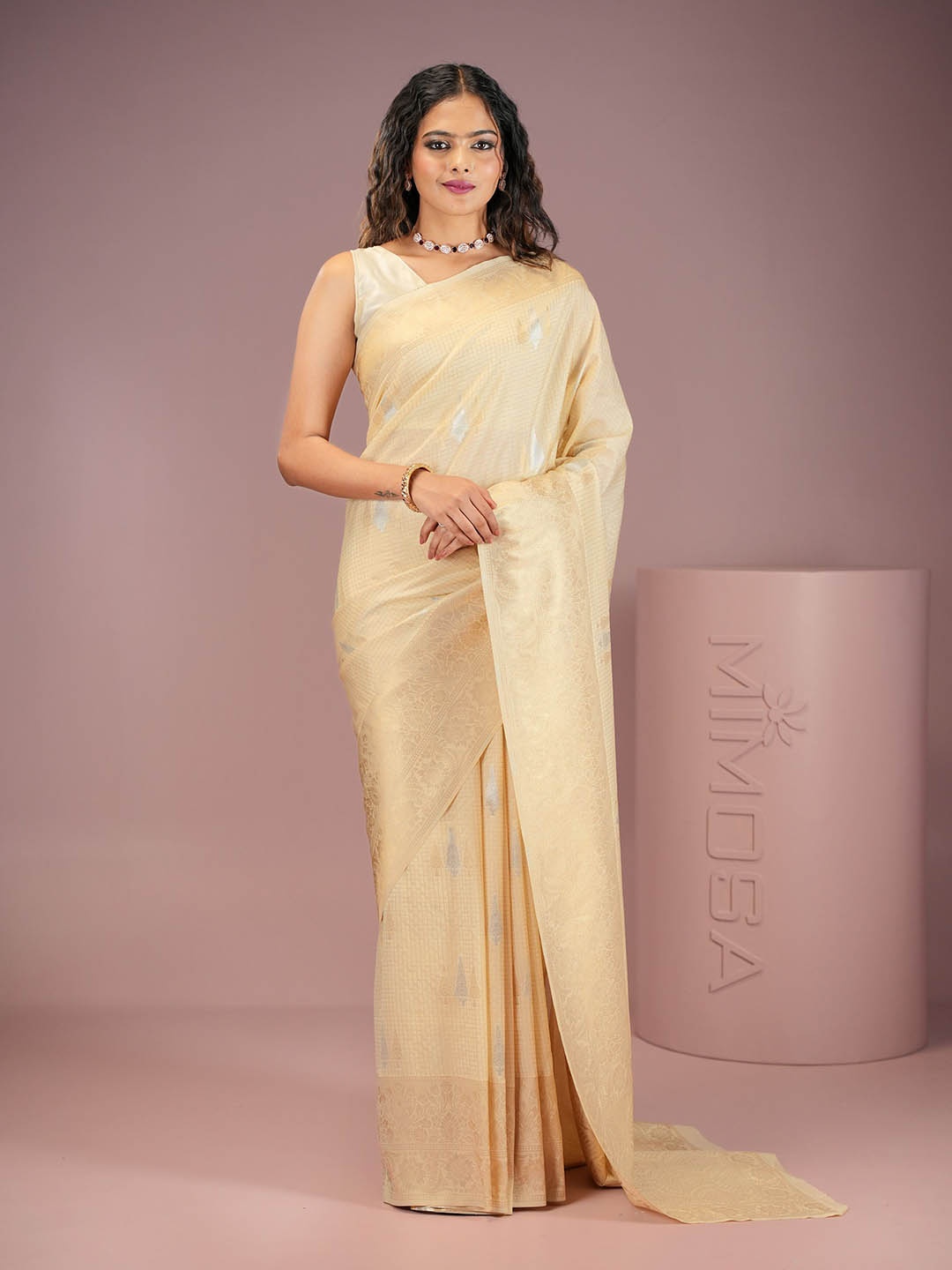 

MIMOSA Woven Design Zari Kasavu Saree, White