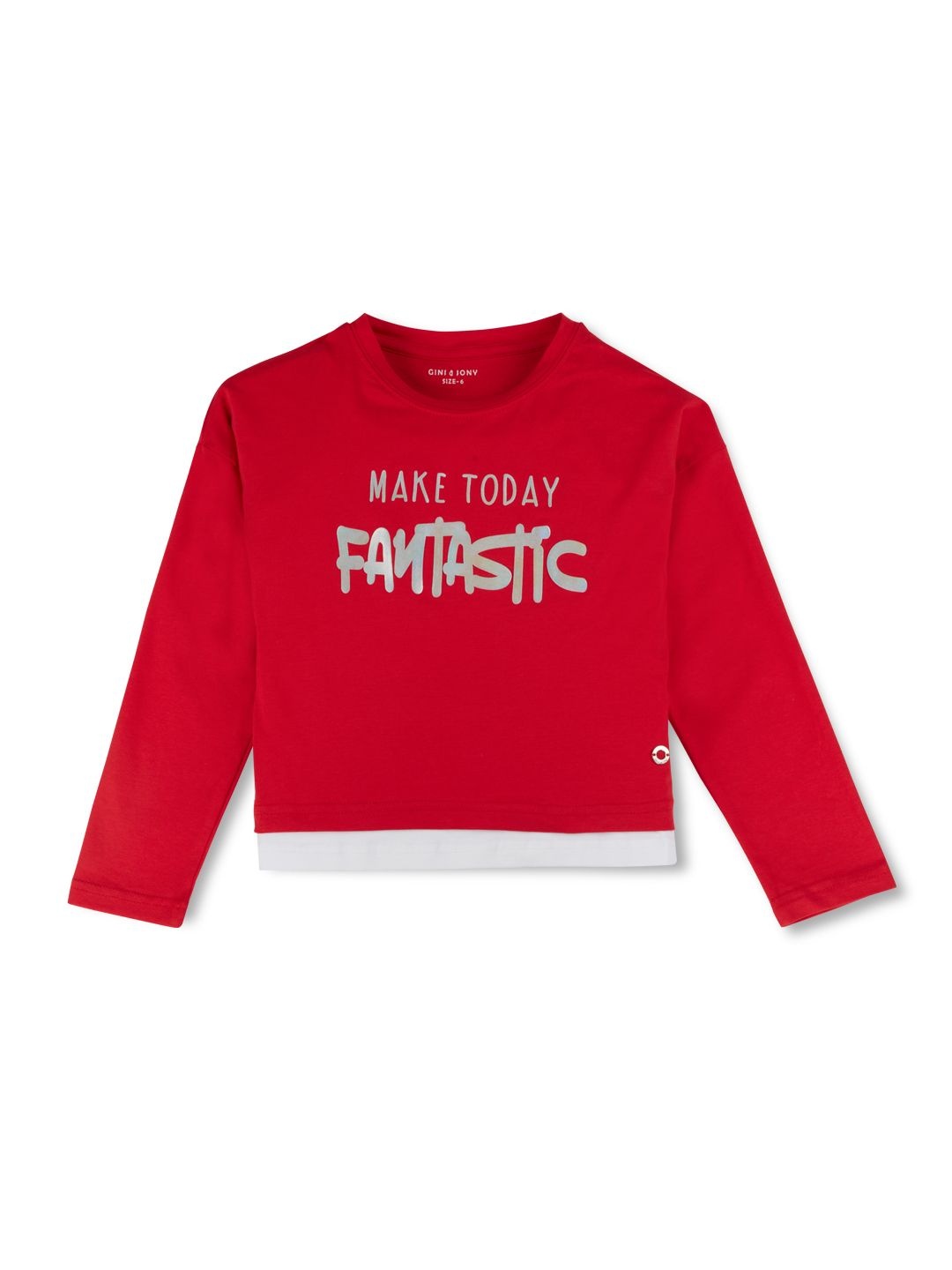 

Gini and Jony Girls Typography Printed Round Neck Cotton T-shirt, Red