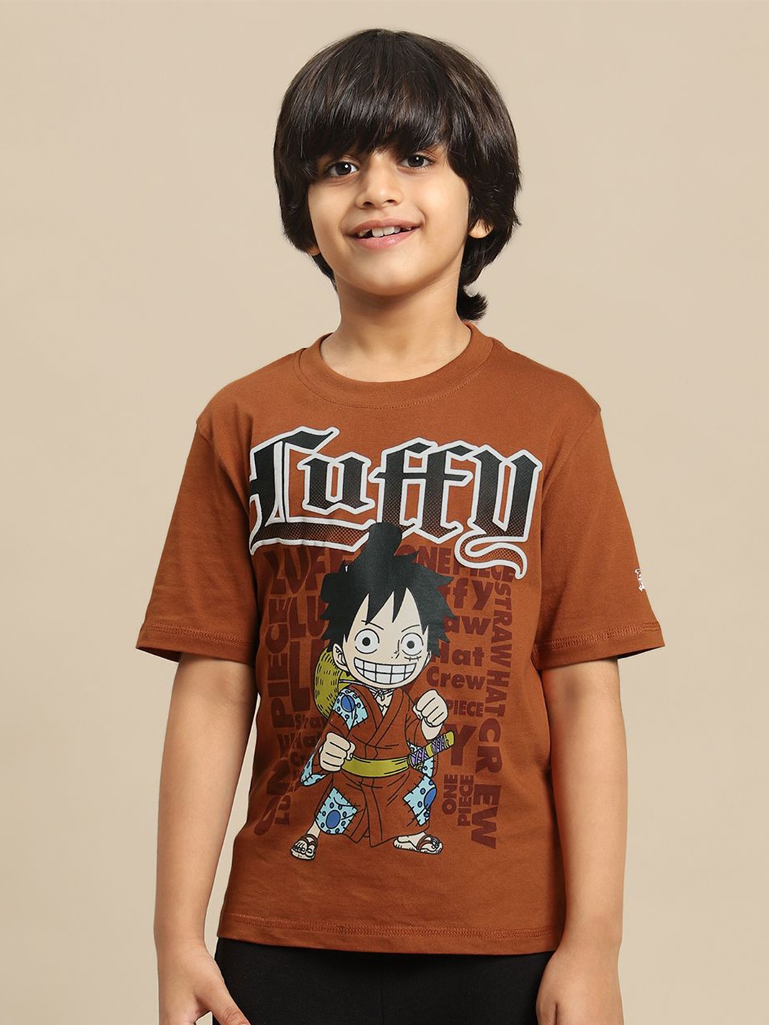 

Kids Ville Boys One Piece Graphic Printed Pure Cotton Tshirt, Brown