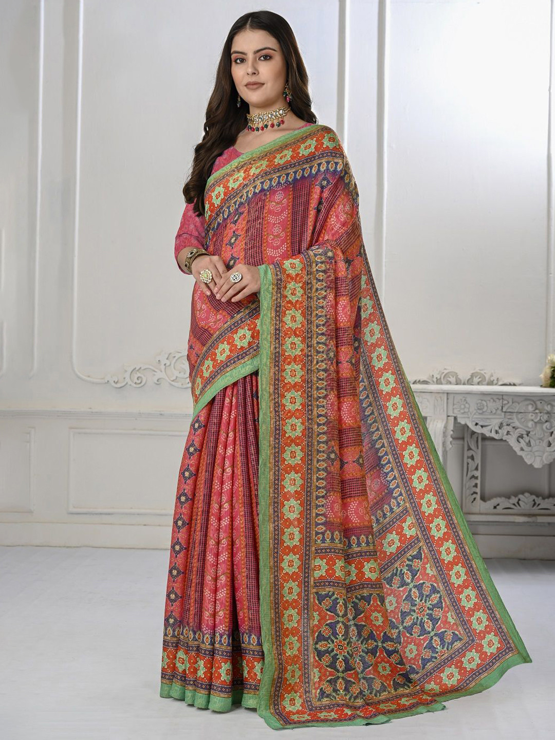 

JIVORA Ethnic Motifs Pure Silk Saree, Orange