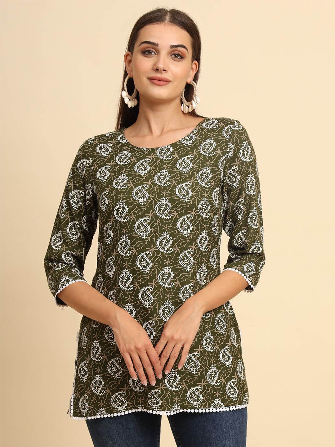 

Anouk Rustic Printed Round Neck Tunic, Sea green