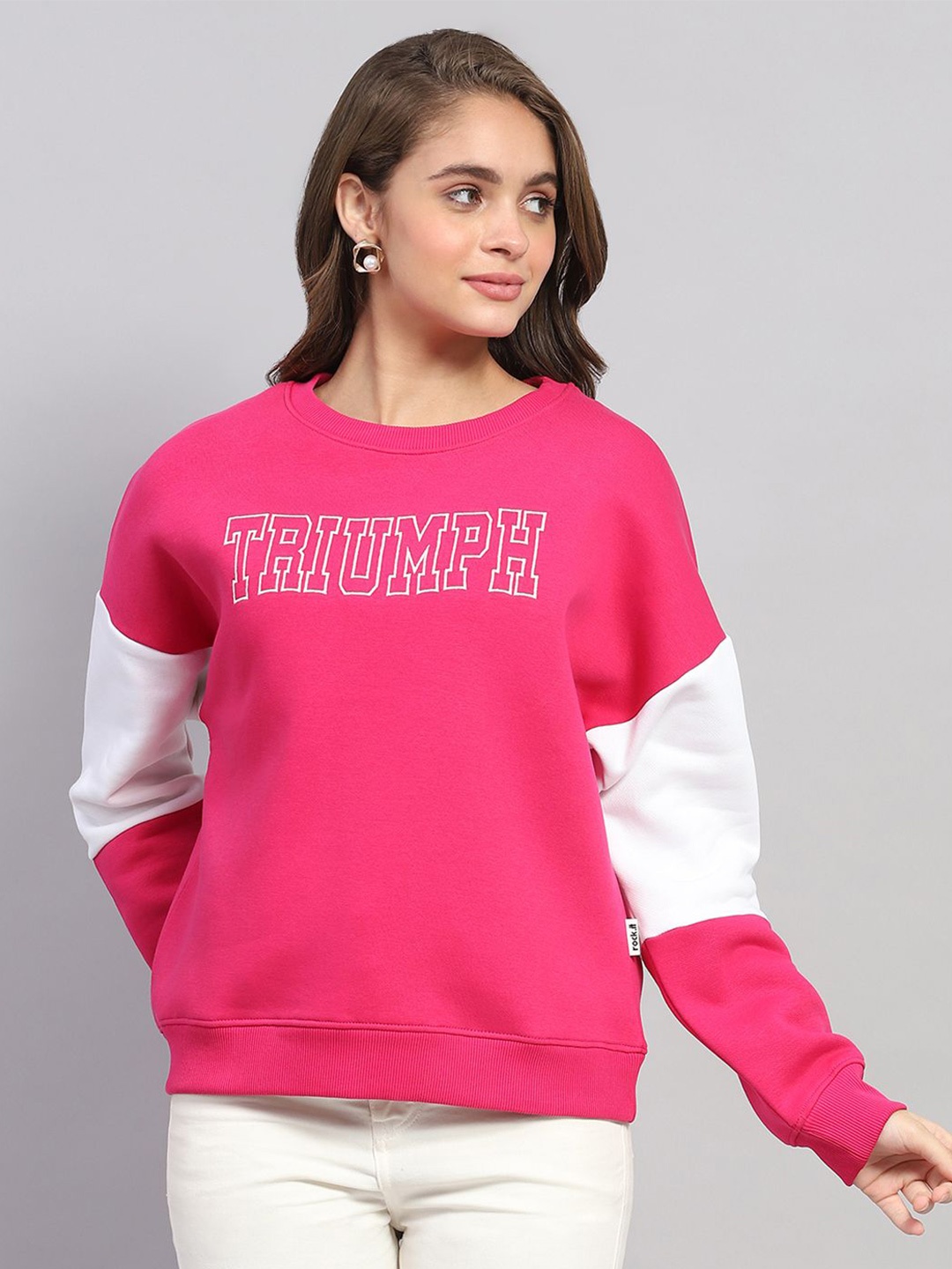 

rock.it Women Colourblocked Cotton Pullover Sweatshirt, Pink