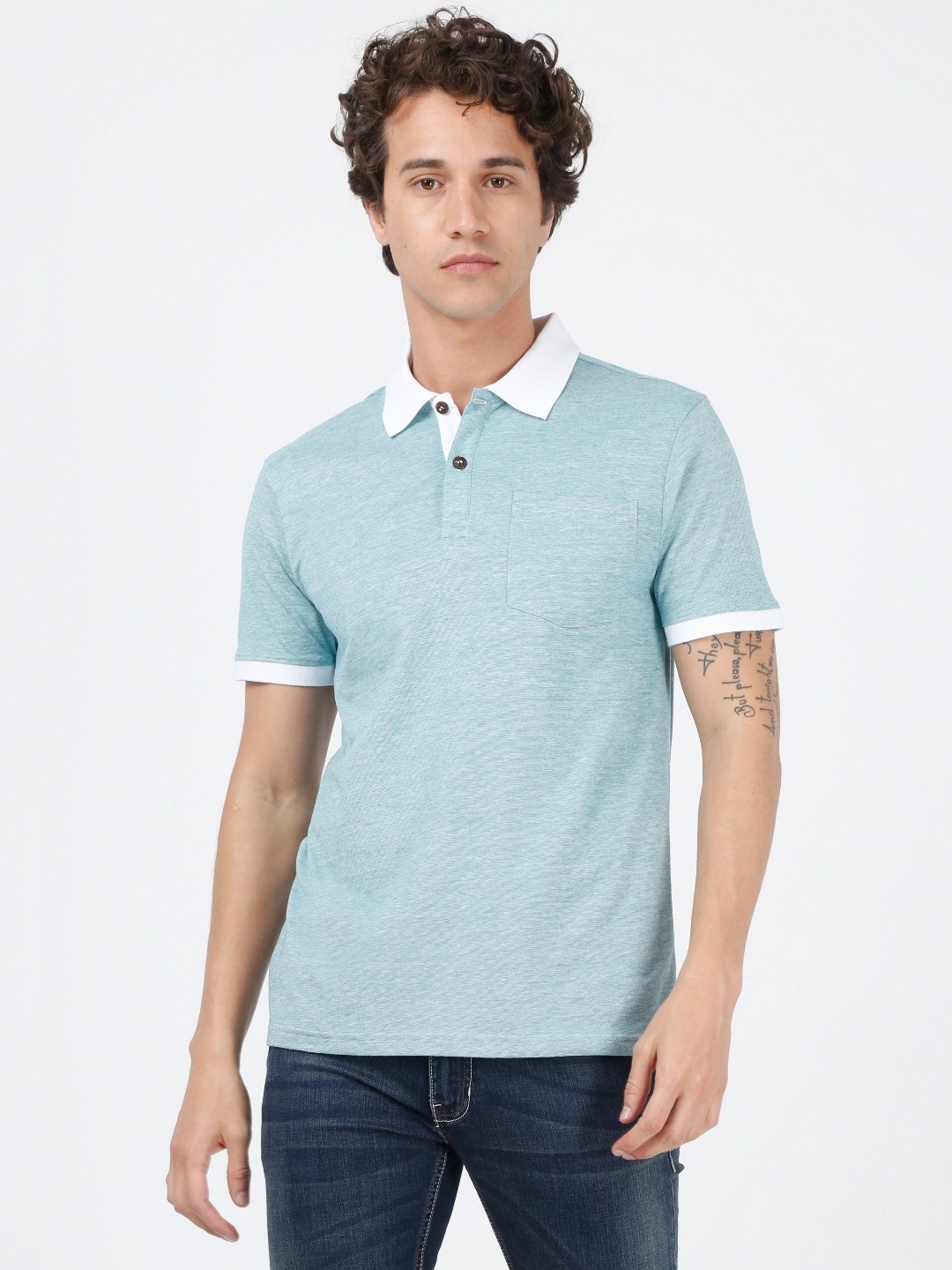 

ECOLINE Clothing Men Antimicrobial Solid Polo Collar Organic Cotton T-shirt, Sea green