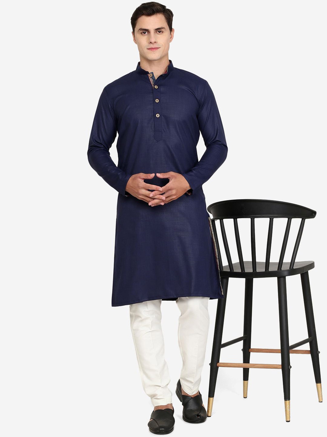 

THE KURTA COMPANY Men Thread Work Kurta, Blue