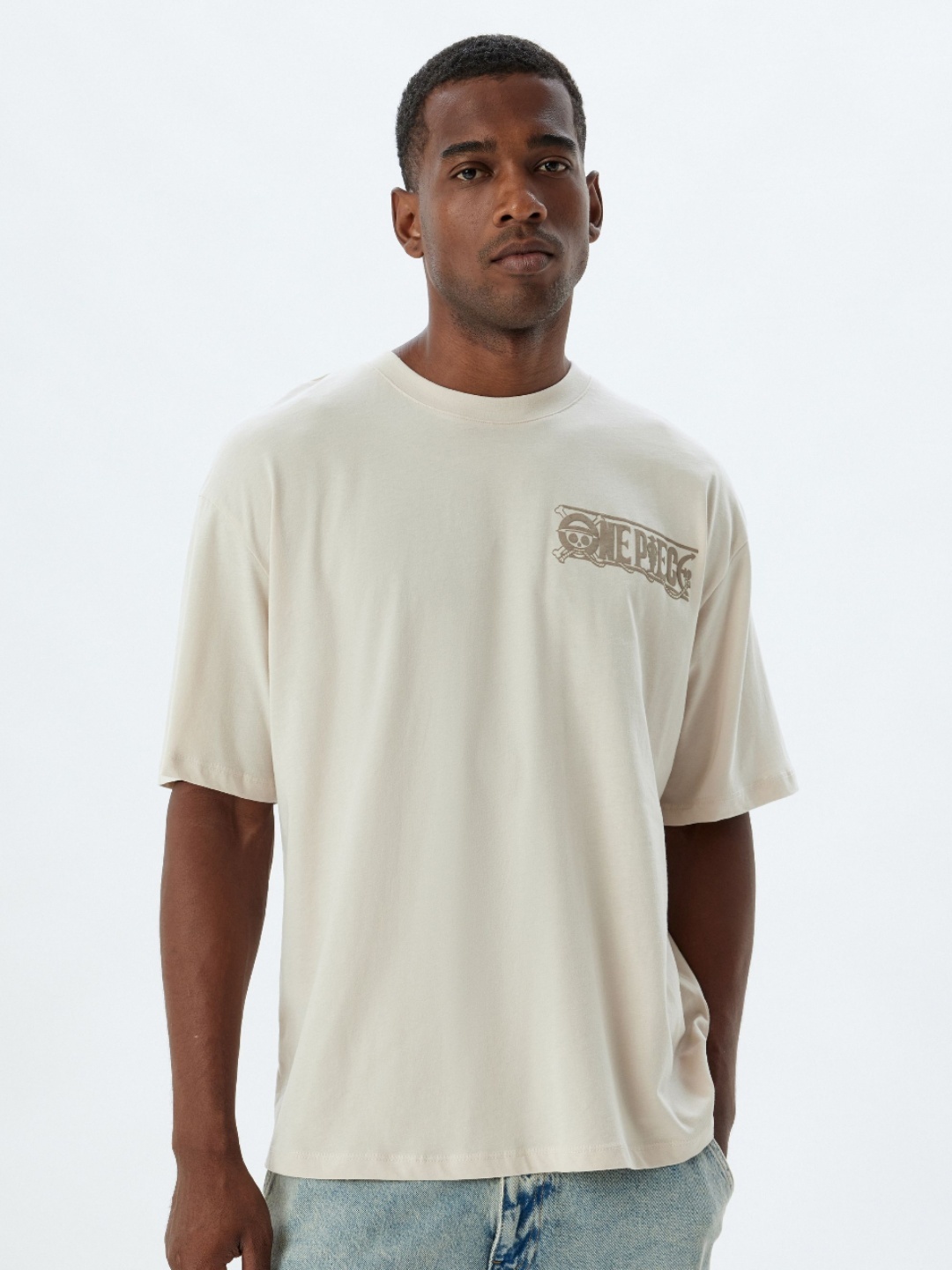 

Koton Men Graphic Printed Round Neck Cotton T-shirt, Beige