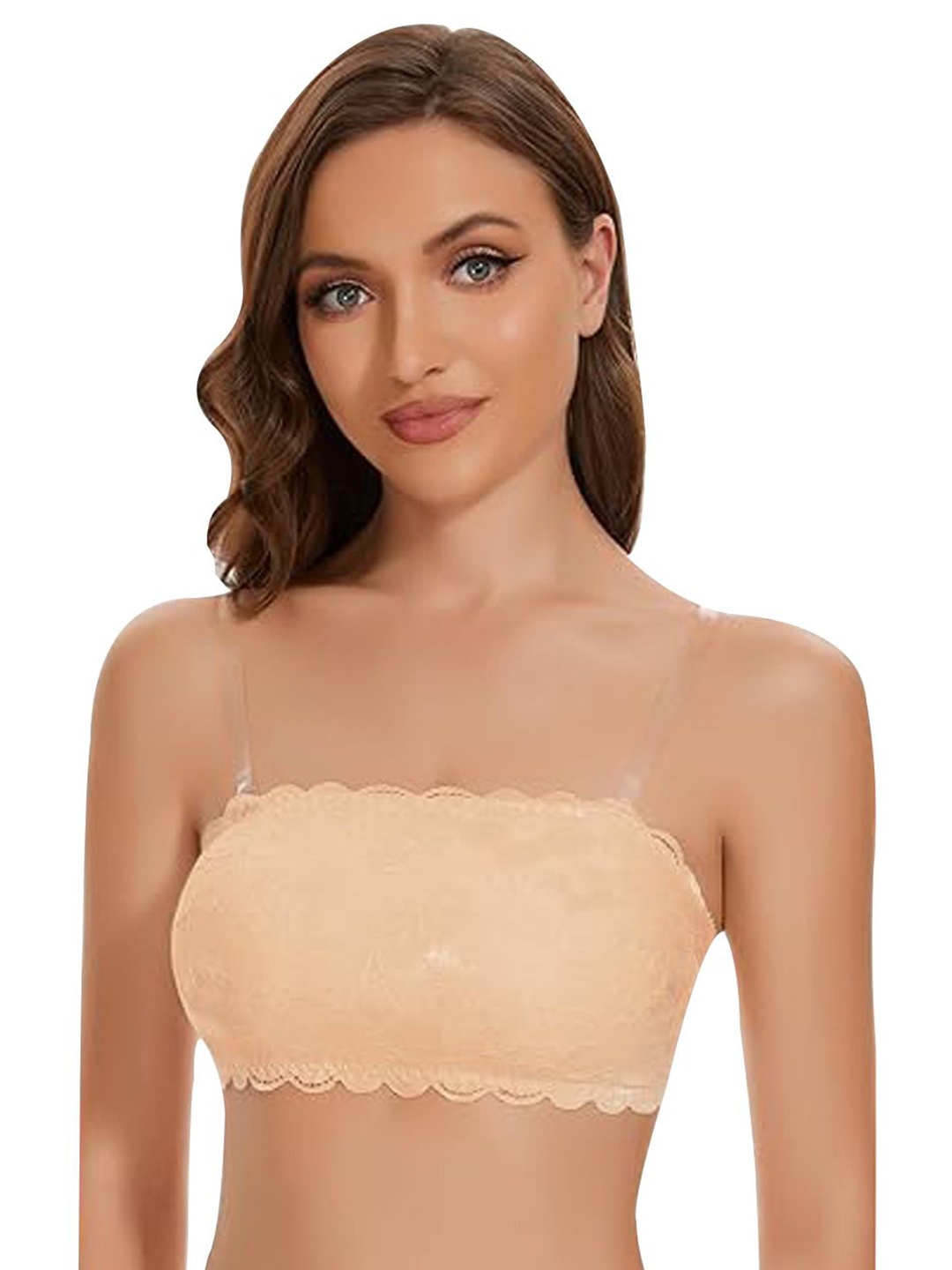 

ComfyStyle Floral Bandeau Bra Full Coverage Lightly Padded, Beige