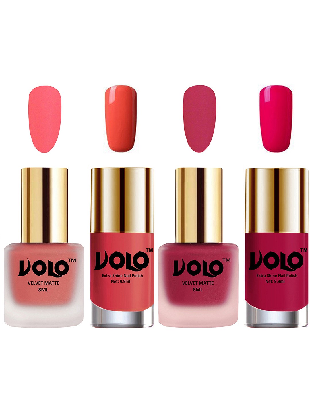 

VOLO Set Of 4 Velvet Matte & Extra Shine Nail Polish - 8 ml & 9.9 ml Each- 41- 43- 49- 53, Multi