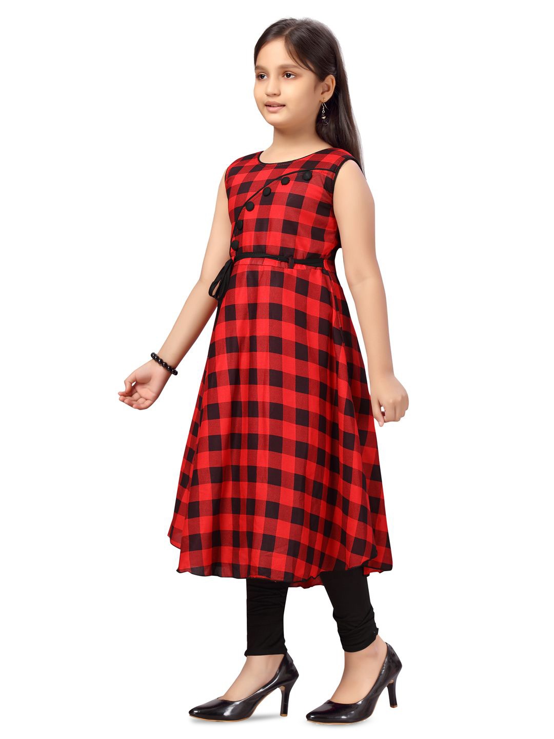 

BAESD Girls Checked Tunic & Leggings Clothing Set, Red