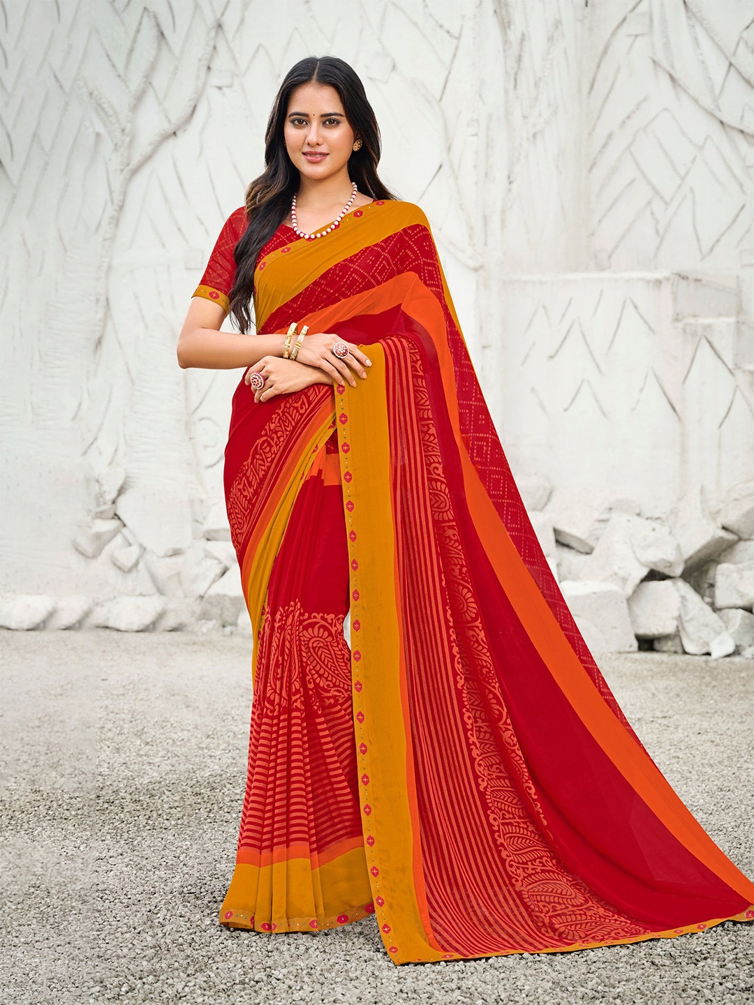 

Laxmipati Embroidered Printed Designer Saree, Red