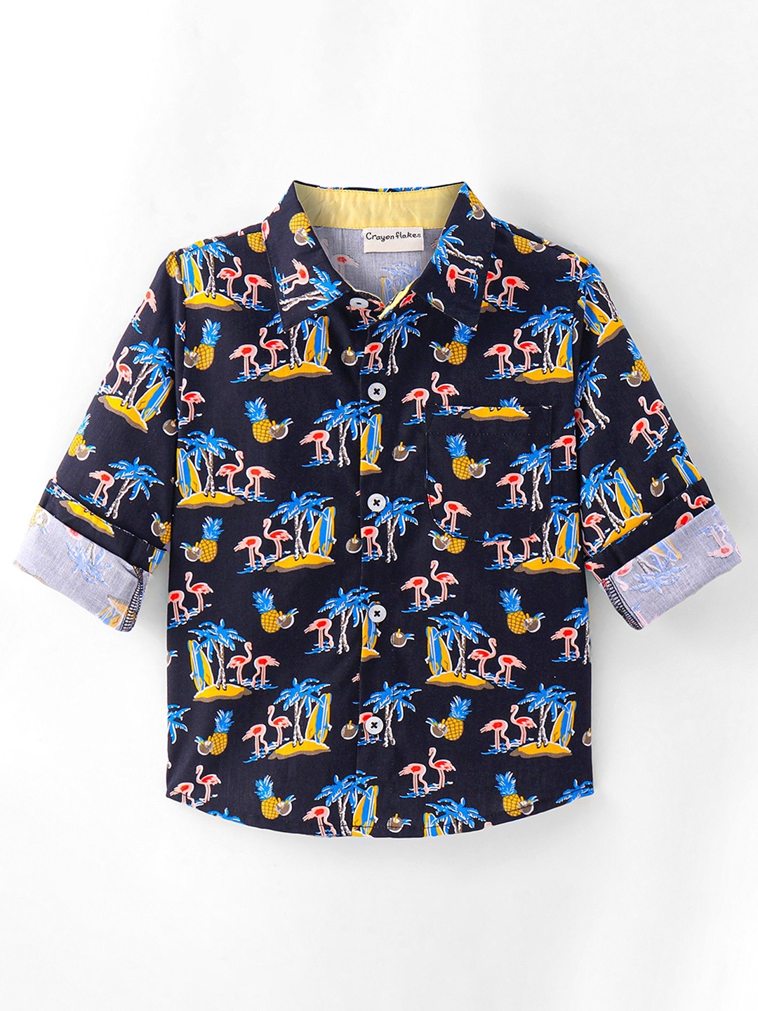 

CrayonFlakes Boys Cutaway Collar Conversational Printed Cotton Casual Shirt, Black